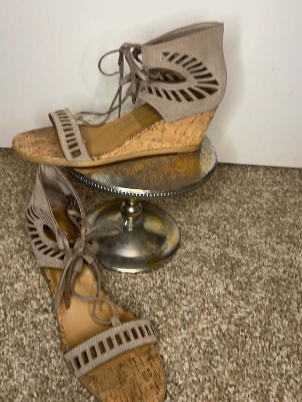 Dolce Vita Taupe Suede Lace-Up Cork Wedge Sandals Size 9